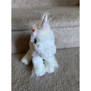 White Iridescent Unicorn Plush Toy – 10" Long, 9" Tall